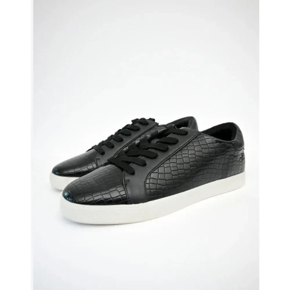 ☀️Katy Perry The Rizzo Croc Embossed Leather Low Top Sneakers Black 5.5 NWT